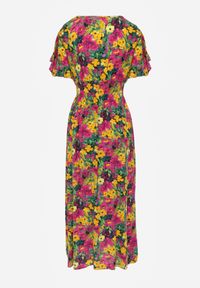 Renee - Żółto-Fuksjowa Rozkloszowana Sukienka Maxi z Gumką w Pasie z Wiskozy Femia. Kolor: żółty. Materiał: wiskoza. Długość: maxi #3