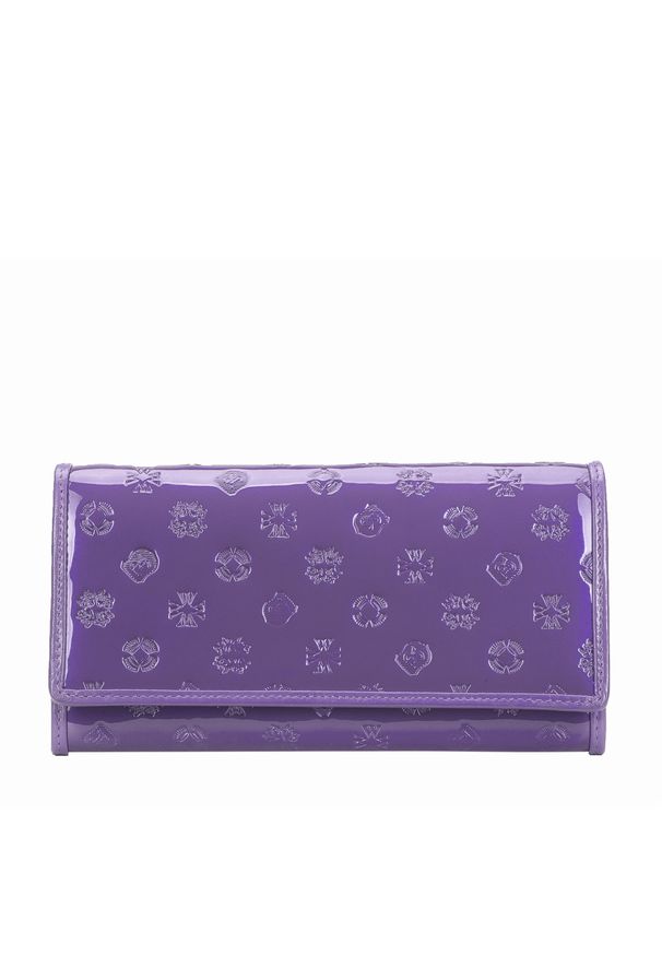 Wittchen - Damski portfel skórzany lakierowany z monogramem fioletowy. Kolor: fioletowy. Materiał: skóra, lakier. Wzór: aplikacja
