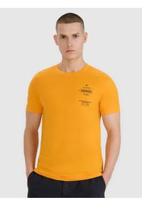 4f - 4F T-shirt regular z nadrukiem męski - pomarańczowy XL. Okazja: na co dzień. Kolor: pomarańczowy. Materiał: dzianina, bawełna, jersey. Długość rękawa: krótki rękaw. Długość: krótkie. Wzór: nadruk. Styl: klasyczny, sportowy, casual