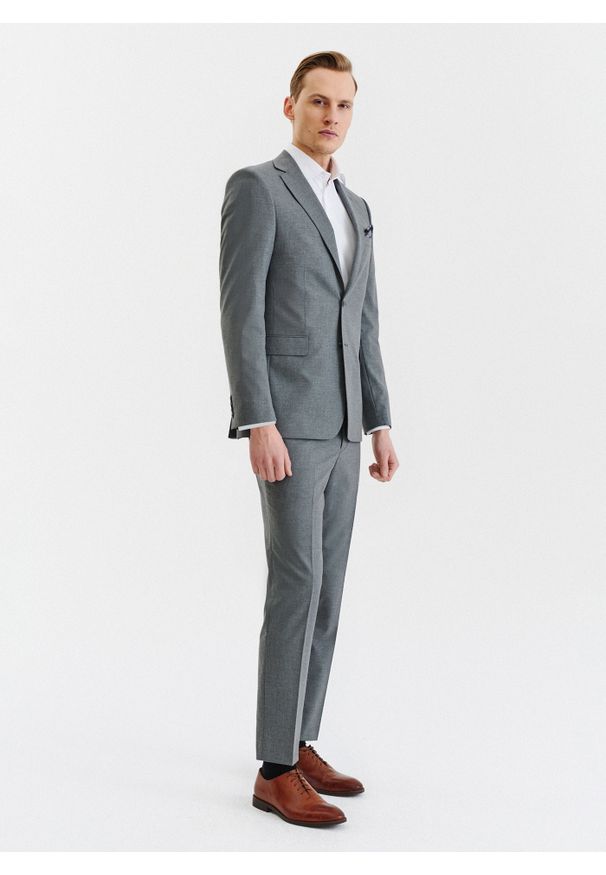 Pako Lorente - PAKO LORENTE – Szara gładka marynarka garniturowa. Kolor: szary. Materiał: tkanina. Wzór: gładki. Styl: klasyczny