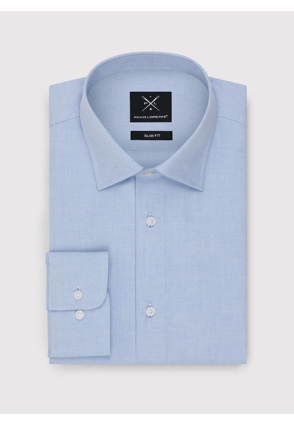 Pako Lorente - PAKO LORENTE – Niebieska bawełniana koszula męska. Kolor: niebieski, zielony. Materiał: bawełna. Długość rękawa: długi rękaw. Długość: długie. Wzór: gładki