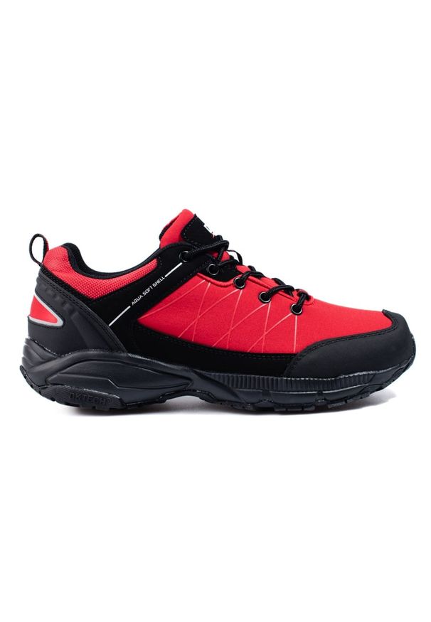 Czerwone buty trekkingowe męskie DK czarne. Kolor: wielokolorowy, czarny, czerwony. Materiał: materiał
