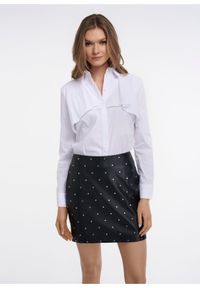 Ochnik - Spódnica damska. Kolor: czarny. Materiał: skóra. Wzór: aplikacja #4