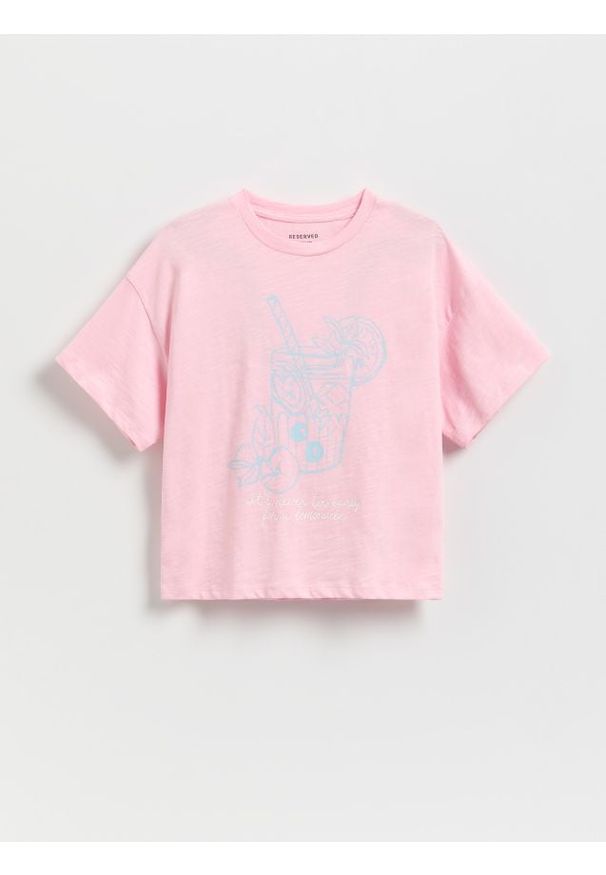 Reserved - T-shirt z nadrukiem - pastelowy róż. Kolor: różowy. Materiał: bawełna. Wzór: nadruk
