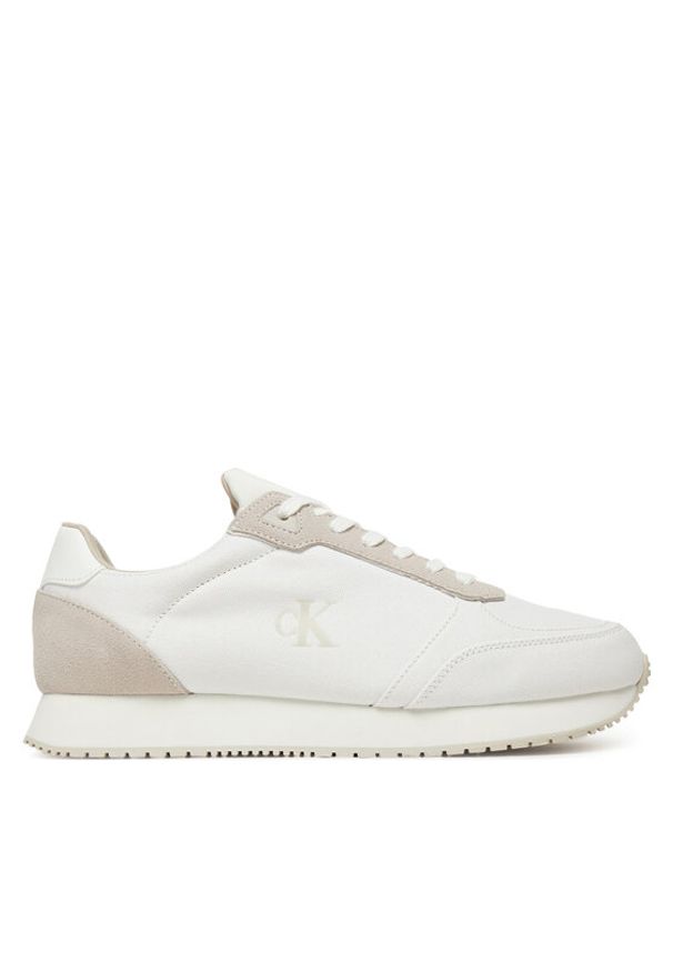 Calvin Klein Jeans Sneakersy Runner Sock Laceup Mg Canvas YM0YM01217 Biały. Kolor: biały. Materiał: materiał