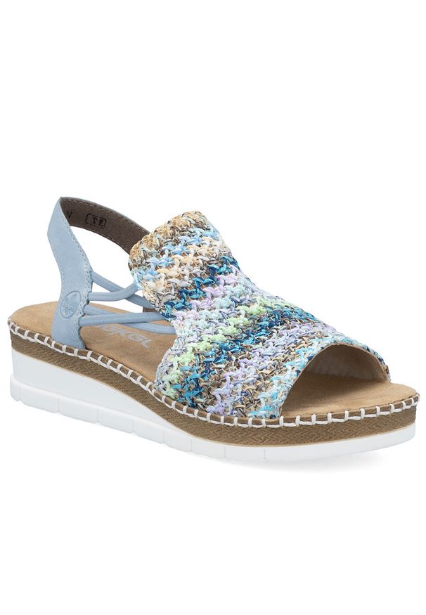 Komfortowe sandały damskie wsuwane niebieskie Rieker V1241-91. Zapięcie: bez zapięcia. Kolor: niebieski. Materiał: materiał