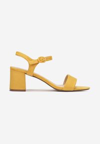 Renee - Żółte Sandały Chloronice. Nosek buta: otwarty. Zapięcie: pasek. Kolor: żółty. Wzór: bez wzorów, jednolity, paski. Obcas: na obcasie. Styl: klasyczny. Wysokość obcasa: niski #5