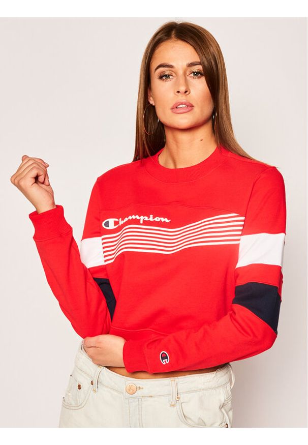 Champion Bluza Graphic Stripe And Colour Block Cropped 112761 Czerwony Regular Fit. Kolor: czerwony. Materiał: bawełna
