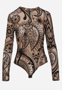 Renee - Brązowe Body z Siateczki Vonegno. Kolor: brązowy. Materiał: welur, wiskoza, jeans. Wzór: aplikacja #6