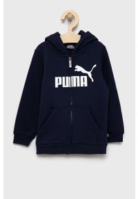 Puma bluza dziecięca kolor granatowy z kapturem. Okazja: na co dzień. Typ kołnierza: kaptur. Kolor: niebieski. Materiał: dzianina. Wzór: nadruk. Styl: casual #1
