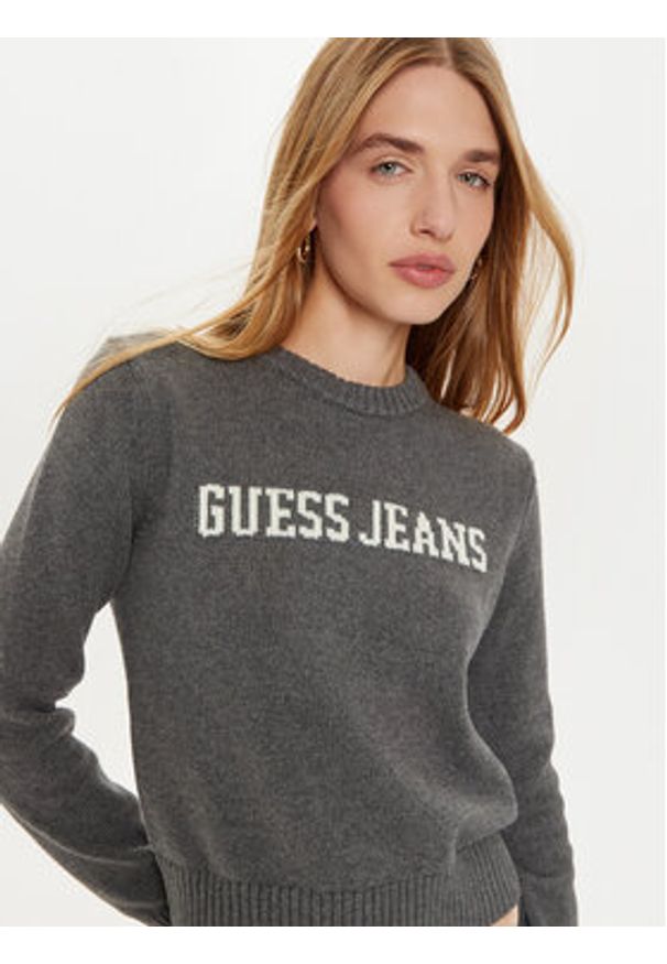 Guess Jeans Sweter W4BR10 Z3HM1 Szary Regular Fit. Kolor: szary. Materiał: bawełna