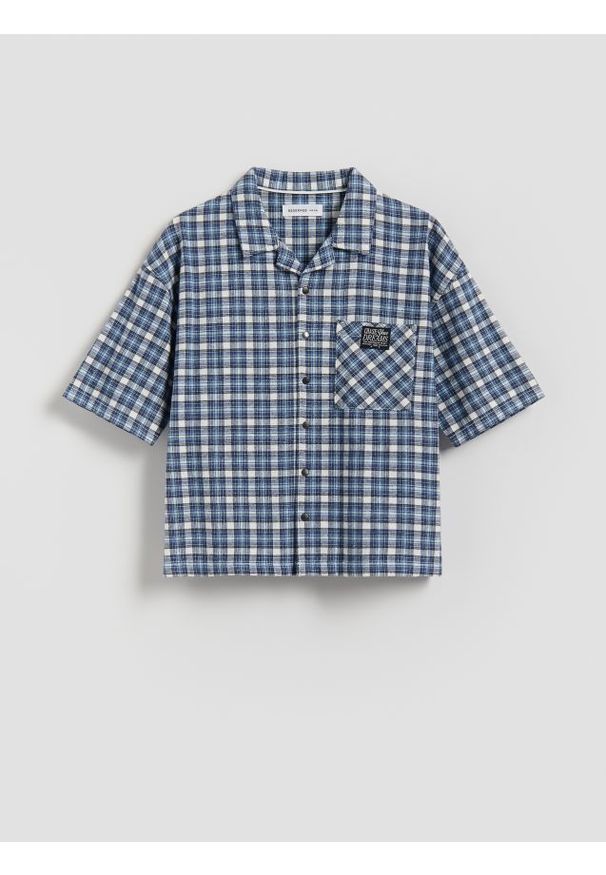 Reserved - Bawełniana koszula - granatowy. Kolor: niebieski. Materiał: bawełna