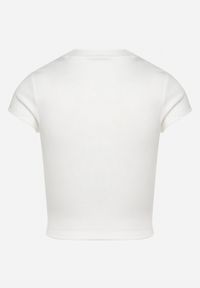 Born2be - Biały T-shirt o Krótkim Dopasowanym Kroju z Napisem Ebira. Kolor: biały. Materiał: jeans. Długość: krótkie. Wzór: napisy. Styl: klasyczny, elegancki, sportowy