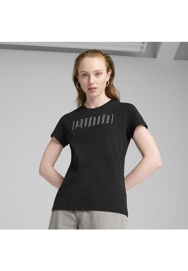 Puma - Damska koszulka PUMA SPORT z grafiką PUMA Black. Kolor: czarny. Materiał: guma. Wzór: nadruk. Sport: fitness