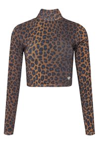 Adidas - adidas Bluzka Leopard JW2772 Brązowy Slim Fit. Kolor: brązowy. Materiał: syntetyk