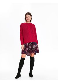 TOP SECRET - Sweter damski oversize. Kolor: różowy. Materiał: dzianina, ze splotem. Wzór: ze splotem. Sezon: zima, jesień #2
