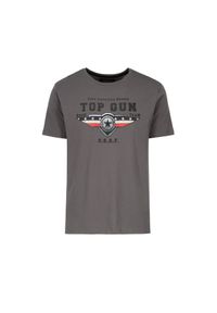 Ochnik - Ciemnoszary T-shirt męski Top Gun. Kolor: szary. Materiał: bawełna. Wzór: nadruk