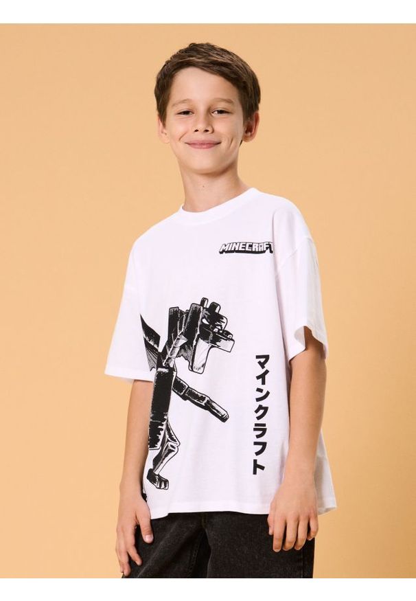 Sinsay - Koszulka oversize Minecraft - biały. Kolor: biały