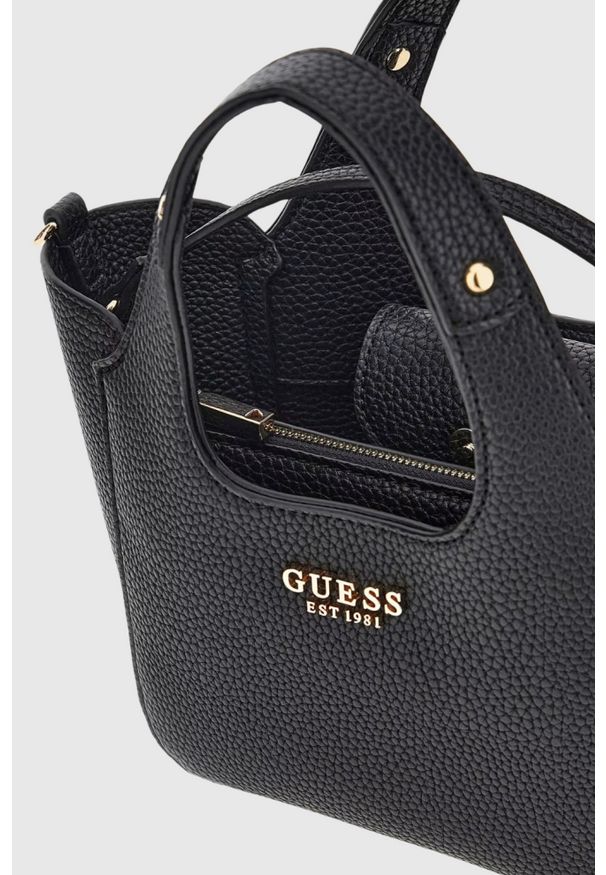 Guess - GUESS Czarna torebka damska Calista 2 In 1 Mini. Kolor: czarny. Materiał: skórzane. Rozmiar: małe