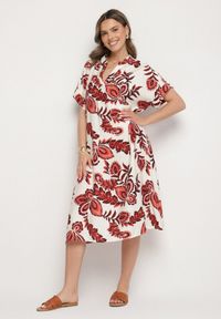 Born2be - Bordowa Sukienka z Wiskozą i Lnem Pudełkowa z Kieszeniami w Kwiatowy Wzór Boho Natundelia. Okazja: na co dzień. Kolor: czerwony. Materiał: len, wiskoza. Wzór: kwiaty. Styl: boho #5