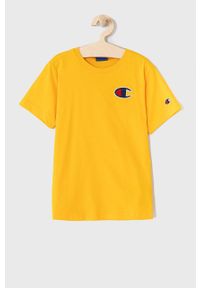 Champion T-shirt dziecięcy kolor żółty z aplikacją. Okazja: na co dzień. Kolor: żółty. Materiał: dzianina. Wzór: aplikacja. Styl: casual