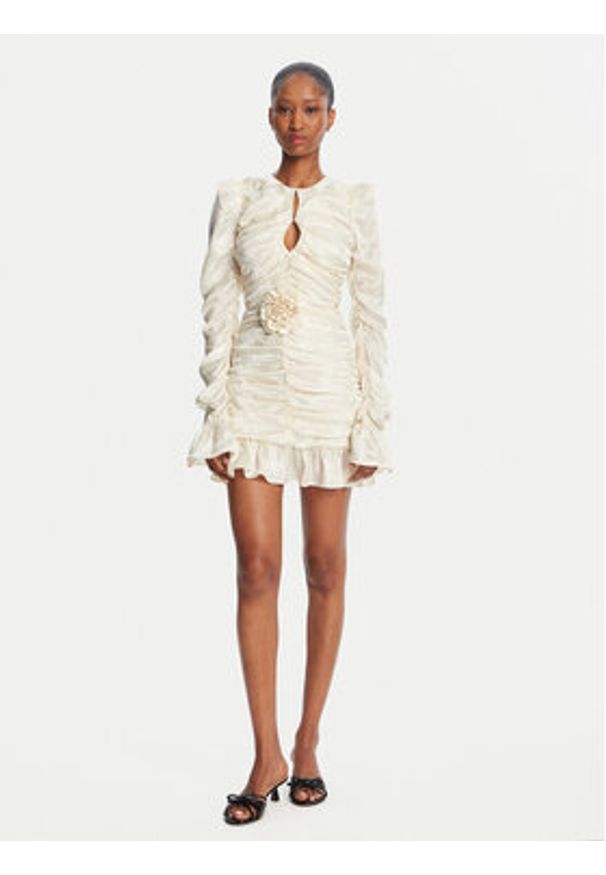 ROTATE Sukienka koktajlowa 113955858 Écru Slim Fit. Materiał: jedwab. Styl: wizytowy