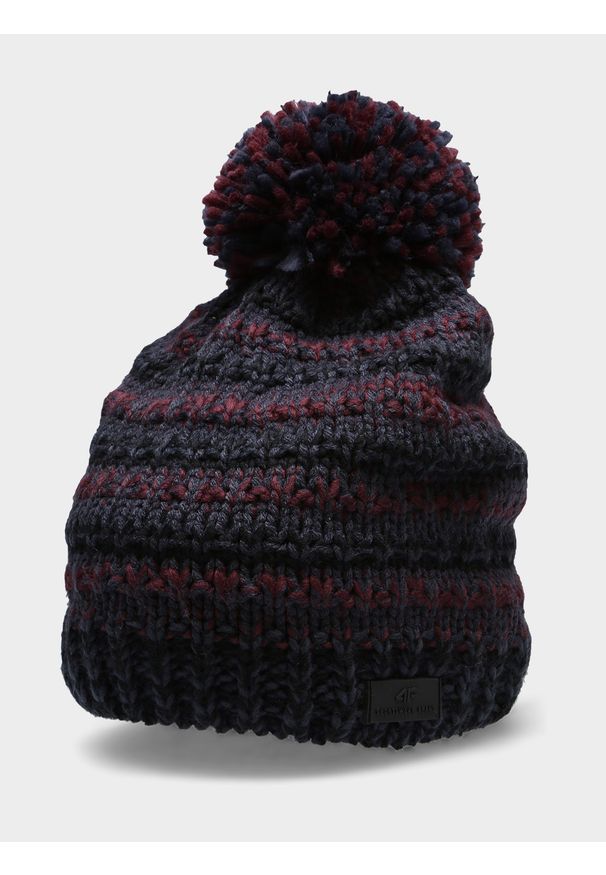 4f - Czapka zimowa z opaską polarową męska. Kolor: czerwony. Materiał: polar. Sezon: zima
