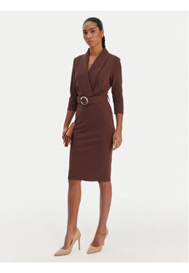 Rinascimento Sukienka koktajlowa CFC0126777003 Brązowy Slim Fit. Kolor: brązowy. Materiał: syntetyk. Styl: wizytowy
