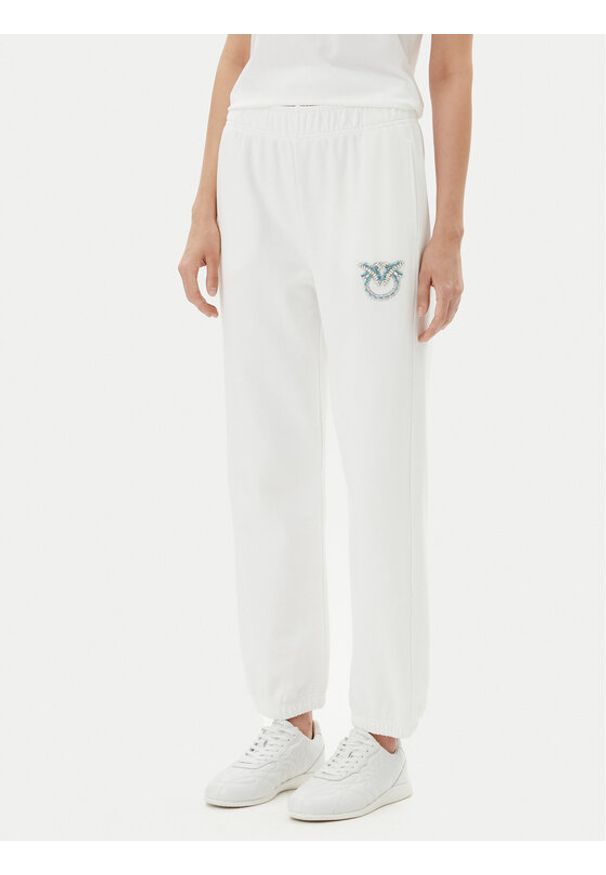 Pinko - PINKO Spodnie dresowe Plumcake 104790 A2G8 Biały Regular Fit. Kolor: biały. Materiał: bawełna