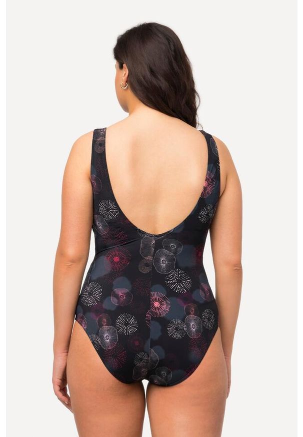 ULLA POPKEN - Damski Kostium kąpielowy meduza bez miękkich miseczek ze ściągaczami. Kolekcja: plus size. Kolor: czarny. Materiał: poliester, elastan, poliamid, materiał