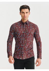 Pako Lorente - PAKO LORENTE – Bordowa koszula w kwiaty. Kolor: czerwony. Materiał: bawełna, elastan. Długość rękawa: długi rękaw. Długość: długie. Wzór: kwiaty #1