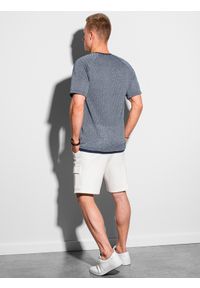 Ombre Clothing - T-shirt męski bez nadruku S1460 - granatowy - XXL. Kolor: niebieski. Materiał: dzianina, poliester, bawełna, jeans. Długość rękawa: raglanowy rękaw