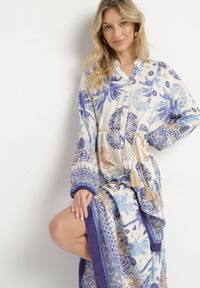 Born2be - Niebieska Wiskozowa Sukienka w Etniczne Wzory o Rozkloszowanym Kroju Xarisen. Okazja: na co dzień. Typ kołnierza: dekolt w kształcie V. Kolor: niebieski. Materiał: wiskoza. Długość rękawa: długi rękaw. Styl: klasyczny, elegancki, casual #6