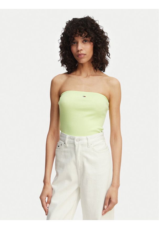 Tommy Jeans Top DW0DW22263 Zielony jasny Slim Fit. Kolor: zielony. Materiał: bawełna