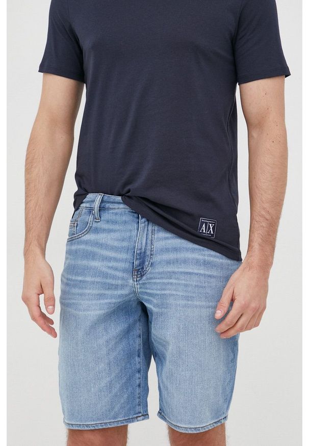 Armani Exchange szorty jeansowe męskie. Kolor: niebieski. Materiał: jeans