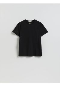 Reserved - T-shirt slim z bawełny merceryzowanej - czarny. Kolor: czarny. Materiał: bawełna