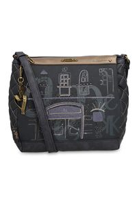 Granatowa Torebka Anekke Modna Damska Listonoszka. Kolor: niebieski. Wzór: haft, aplikacja. Dodatki: z haftem, z breloczkiem, z aplikacjami. Materiał: zdobione. Styl: casual #5