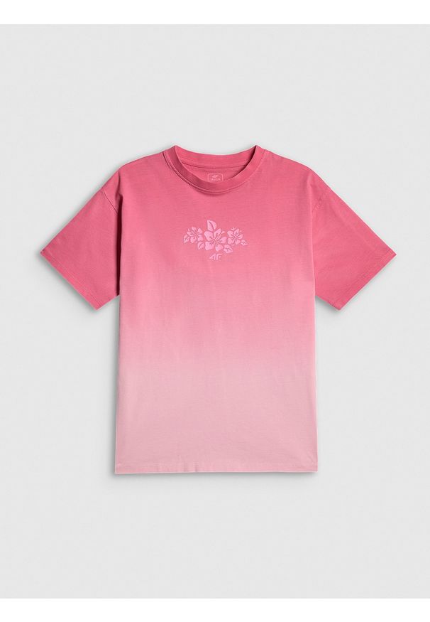 4f - 4F T-shirt loose z nadrukiem dziewczęcy - multikolor 122/128 (6-8 lat). Okazja: na co dzień. Kolor: wielokolorowy. Materiał: materiał, bawełna. Wzór: nadruk. Sezon: lato. Styl: sportowy, casual