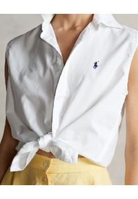Ralph Lauren - RALPH LAUREN - Bawełniana koszula Oxford bez rękawów z logo. Typ kołnierza: polo. Kolor: biały. Materiał: bawełna. Długość rękawa: bez rękawów. Sezon: lato. Styl: klasyczny, elegancki #4