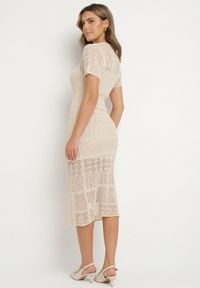 Born2be - Beżowa Ażurowa Sukienka z Wiskozą Zoriena. Okazja: na co dzień. Kolor: beżowy. Materiał: wiskoza. Długość rękawa: na ramiączkach. Wzór: ażurowy. Typ sukienki: proste. Styl: casual, elegancki, boho #4