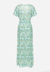 Born2be - Zielona Wiskozowa Sukienka z Kopertowym Dekoltem i Gumką w Pasie z Paskiem i Rozcięciem Vikama. Okazja: na spacer, na imprezę. Typ kołnierza: dekolt kopertowy. Kolor: zielony. Materiał: wiskoza. Typ sukienki: kopertowe. Styl: elegancki #4