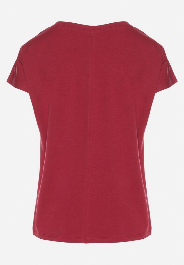 Born2be - Bordowy Bawełniany T-shirt z Trójkątnym Dekoltem Linarosea. Okazja: na co dzień. Kolor: czerwony. Materiał: bawełna. Styl: casual