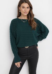 Born2be - Ciemnozielony Klasyczny Sweter z Rękawami Nietoperza Steresa. Kolor: zielony. Długość rękawa: długi rękaw. Długość: długie. Styl: klasyczny #1