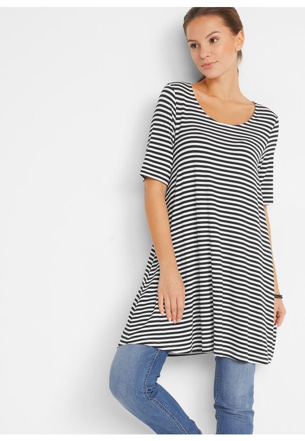 bonprix - Tunika shirtowa z mieszanki wiskozy. Kolor: czarny. Materiał: wiskoza. Długość rękawa: krótki rękaw. Długość: krótkie
