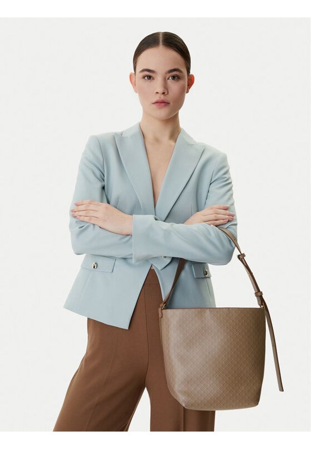 Calvin Klein Torebka Emblem Aop Medium Bucket LV04F3365G Beżowy. Kolor: beżowy. Materiał: skórzane