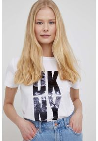 DKNY - Dkny t-shirt P1LMKDNA damski kolor biały. Okazja: na co dzień. Kolor: biały. Wzór: aplikacja. Styl: casual #2