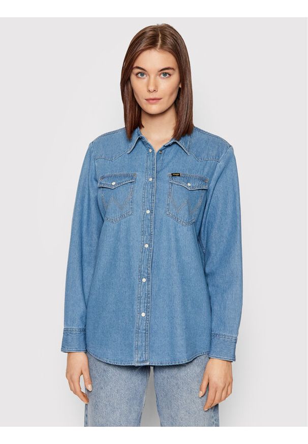 Wrangler Koszula jeansowa W5S9LWX8E 112141454 Niebieski Regular Fit. Kolor: niebieski. Materiał: bawełna