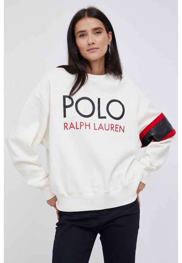 Polo Ralph Lauren - Bluza. Typ kołnierza: polo. Kolor: beżowy. Wzór: nadruk