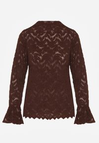 Renee - Brązowa Bluzka z Koronki ze Stójką i Falbankami przy Rękawach Nemira. Typ kołnierza: kołnierzyk stójkowy, kołnierz z falbankami. Kolor: brązowy. Materiał: koronka. Wzór: koronka #2
