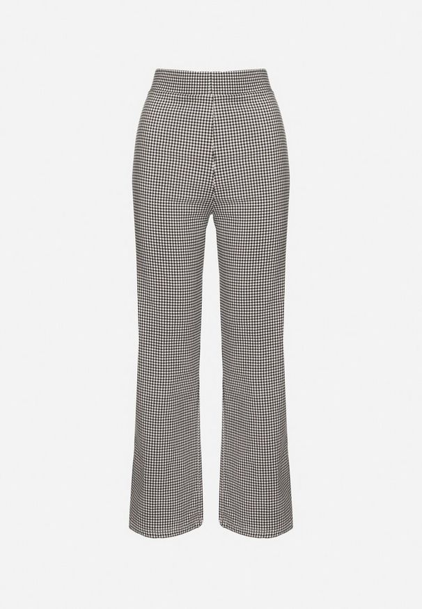 Born2be - Czarno-Białe Szerokie Spodnie z Bawełną i Wysokim Stanem w Kratę Alisottia. Okazja: na co dzień. Stan: podwyższony. Kolor: czarny. Materiał: bawełna. Styl: casual, elegancki, sportowy